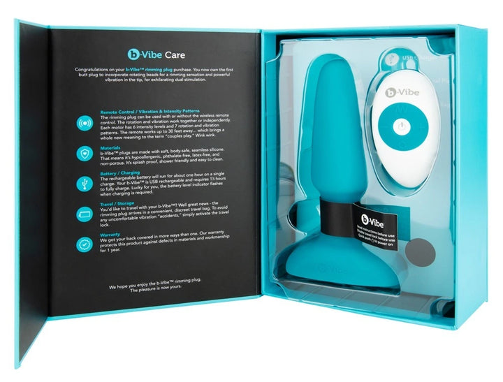 b-Vibe Rimming Plug 2 in Türkis mit Fernbedienung, hochwertiges Silikon, USB-aufladbar, elegante Verpackung