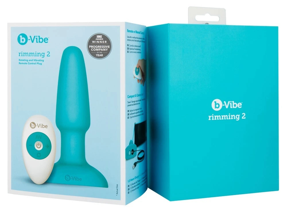 b-Vibe Rimming 2 Plug in Türkis mit Fernbedienung, rotierend und vibrierend, hochwertiges Silikon, elegante Verpackung
