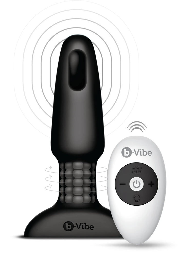 b-Vibe Rimming 2 Analplug schwarz aus Silikon mit Fernbedienung, rotierenden Perlen und Vibrationsfunktion
