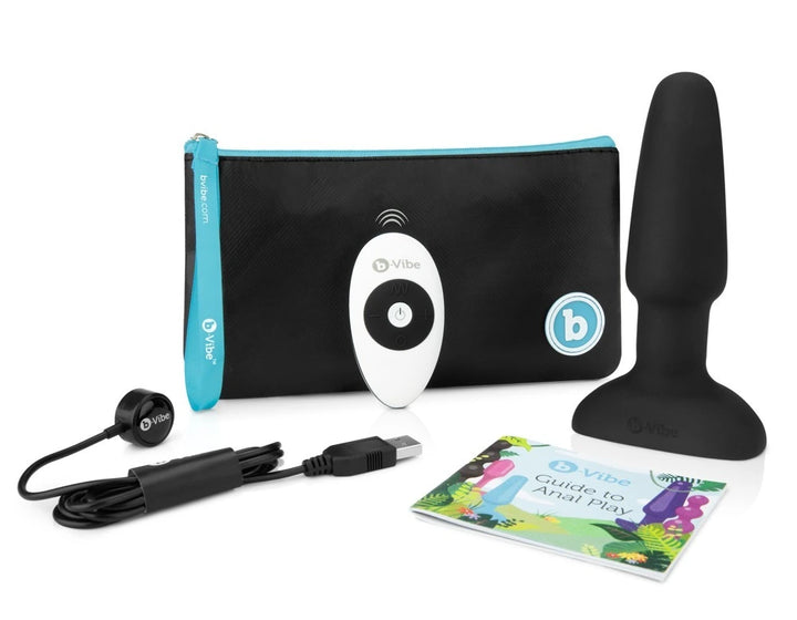 b-vibe Rimming 2 Anal-Plug schwarz, Silikon, mit Fernbedienung, USB-Ladekabel und Aufbewahrungstasche
