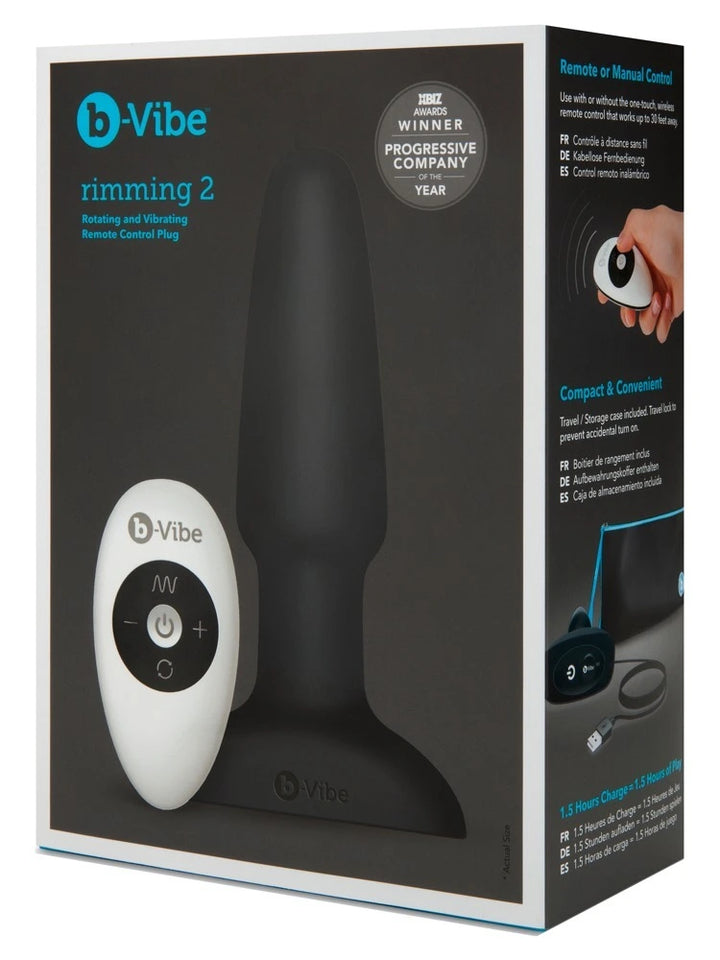 b-Vibe Rimming Plug 2 in Schwarz – rotierendes Analplug aus Silikon mit kabellosem Fernbedienung