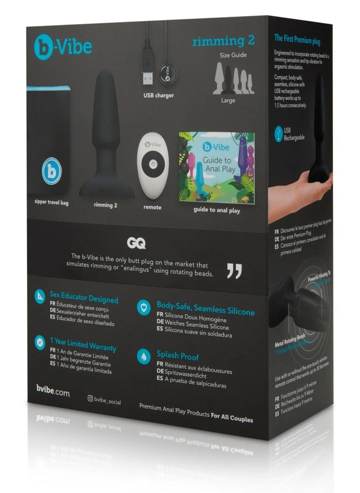 b-Vibe Rimming 2 Analplug schwarz – Premium-Silikon, USB-aufladbar, mit Fernbedienung und Reisetasche