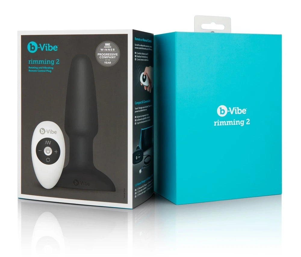b-Vibe Rimming 2 Plug in Schwarz mit Fernbedienung – rotierendes Sextoy aus hochwertigem Silikon