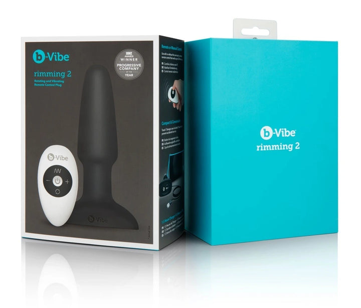 b-Vibe Rimming 2 Plug in Schwarz mit Fernbedienung – rotierendes Sextoy aus hochwertigem Silikon
