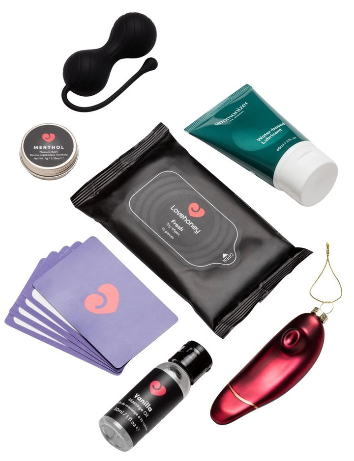 Pflegeprodukte, Spielkarten und stimulierende Extras des Couples Adventskalenders