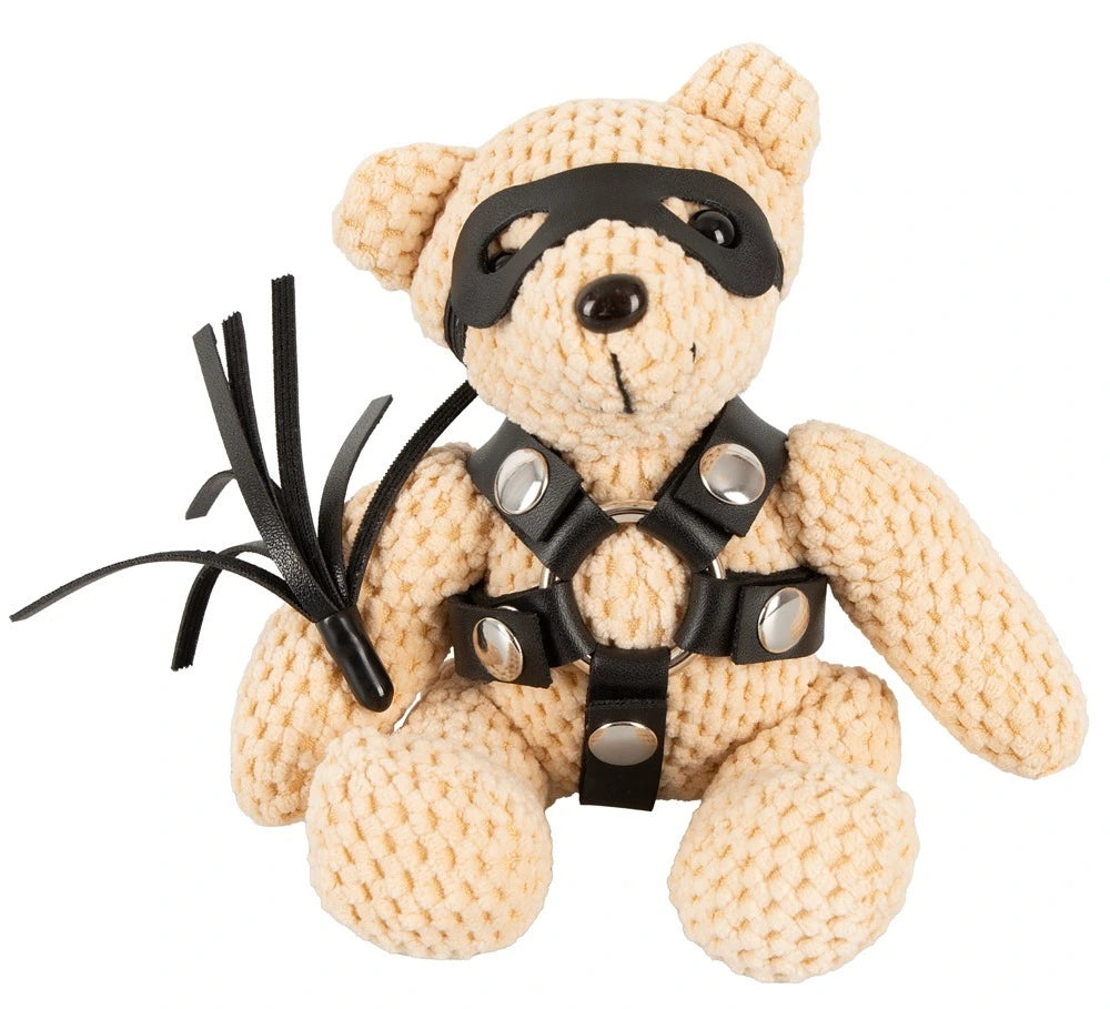 Bad Kitty SM-Teddy 11cm mit Harness, Augenmaske und Peitsche - BDSM Schlüsselanhänger Bondage Bär