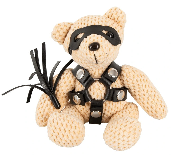 Bad Kitty SM-Teddy 11cm mit Harness, Augenmaske und Peitsche - BDSM Schlüsselanhänger Bondage Bär