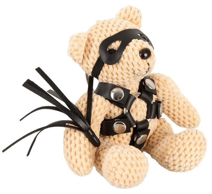 Bad Kitty SM-Teddy 11cm mit Harness, Augenmaske und Peitsche - BDSM Schlüsselanhänger Bondage Bär