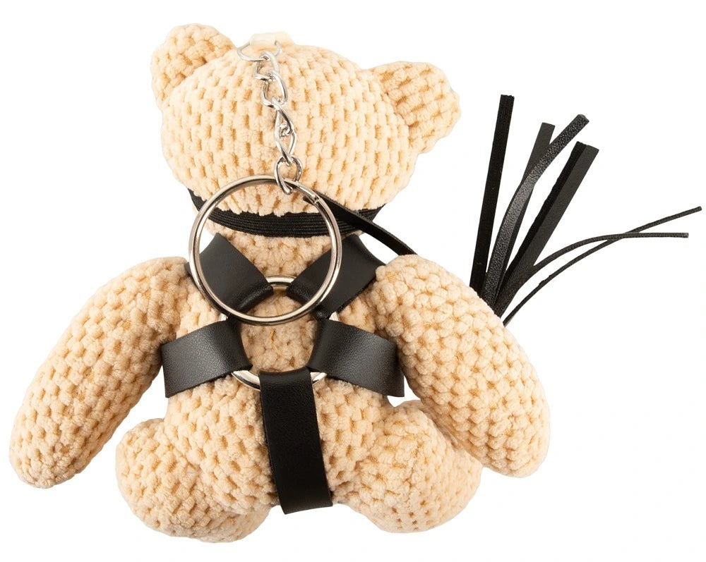 Bad Kitty SM-Teddy 11cm mit Harness, Augenmaske und Peitsche - BDSM Schlüsselanhänger Bondage Bär
