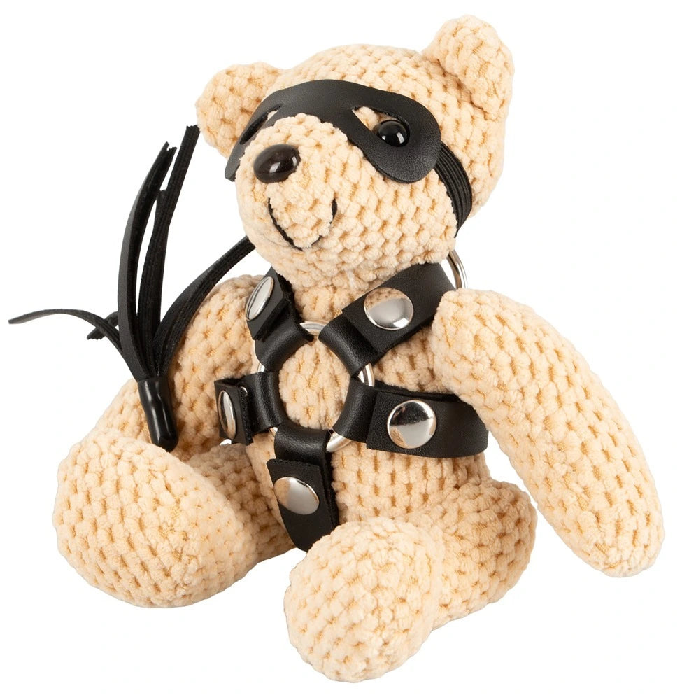 Bad Kitty SM-Teddy 11cm mit Harness, Augenmaske und Peitsche - BDSM Schlüsselanhänger Bondage Bär