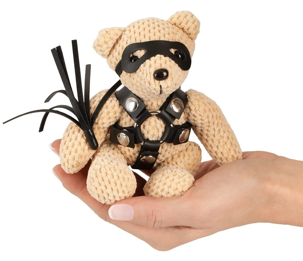 Bad Kitty SM-Teddy 11cm mit Harness, Augenmaske und Peitsche - BDSM Schlüsselanhänger Bondage Bär