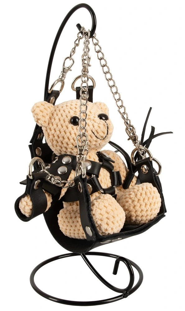 Bad Kitty SM-Teddy mit Swing 11cm - BDSM Bondage Bär mit Mini-Sexschaukel, Harness, Fesseln und Peitsche