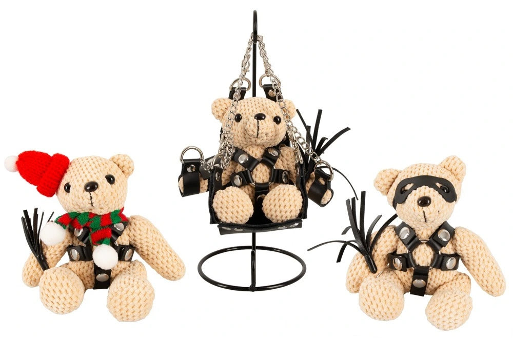 Bad Kitty SM-Teddy mit Swing 11cm - BDSM Bondage Bär mit Mini-Sexschaukel, Harness, Fesseln und Peitsche