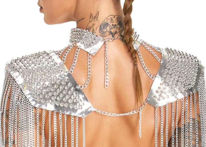 Bad Kitty Kettenkragen Silber mit Spikes – eleganter Unisex-Schulterschmuck aus Metallketten und Nieten