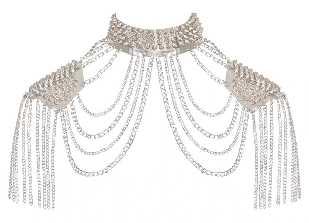 Bad Kitty Kettenkragen Silber mit Spikes – eleganter Unisex Halsschmuck mit Schulterkettendetails und Nieten