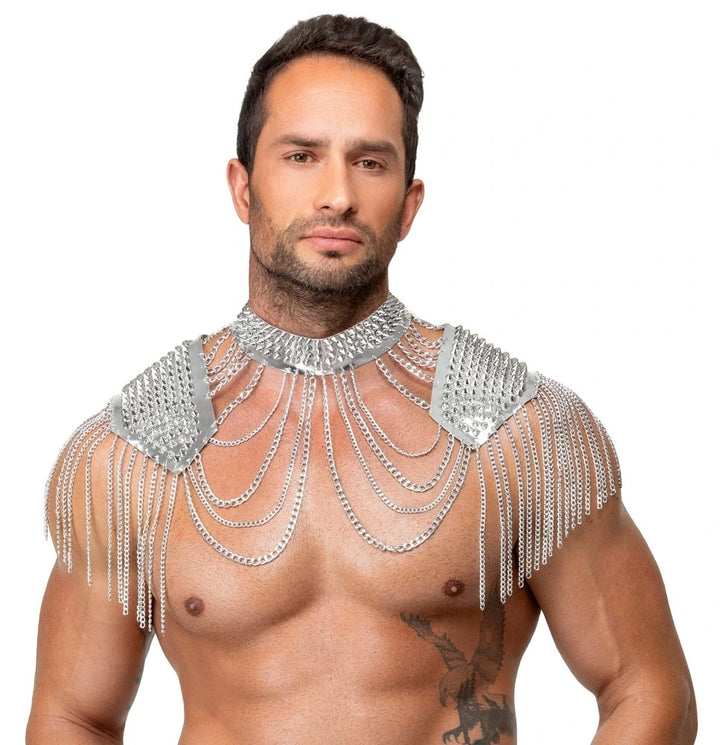 Bad Kitty Kettenkragen Silber mit Spikes – eleganter Unisex-Schulter-Body-Chain aus Metall für Clubwear