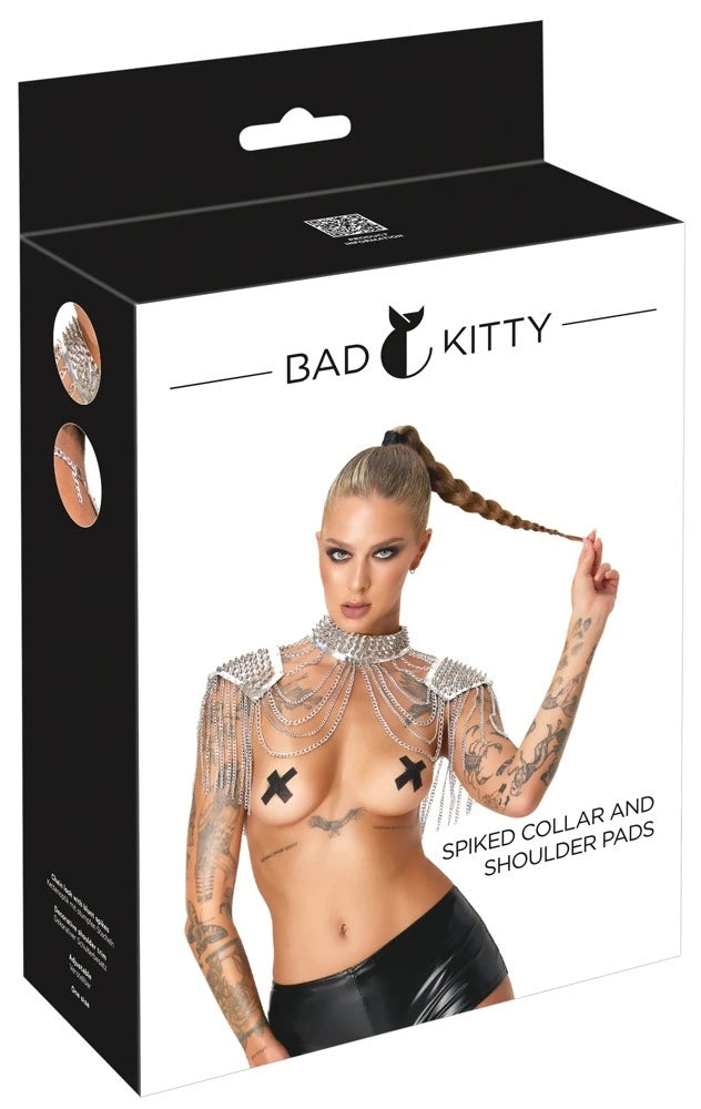 Bad Kitty Kettenkragen Silber mit Spikes und Schulterpad – elegantes Unisex-Statement-Accessoire aus Metall-Chains