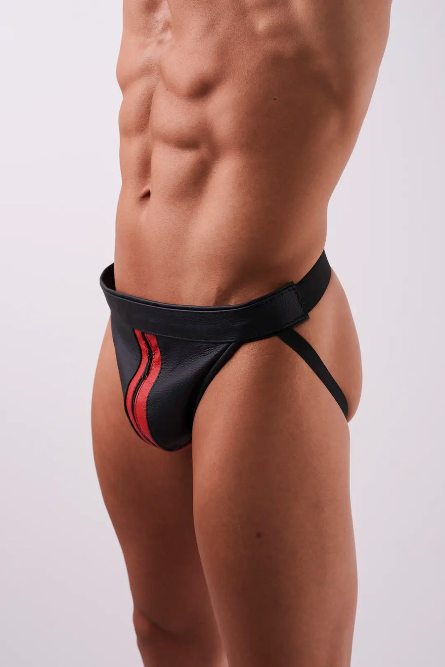 KinkySabine - Leder-Jockstrap mit Reißverschluss schwarz/rot