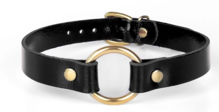 KinkySabine - Lederhalsband schwarz/gold 'klein'