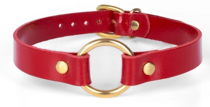 KinkySabine - Lederhalsband rot/gold 'klein'