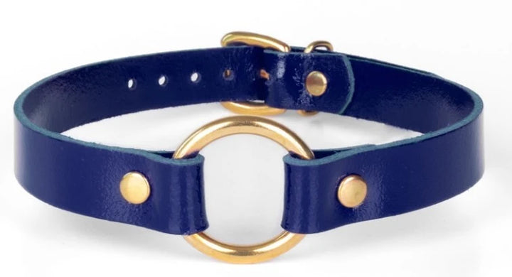 KinkySabine - Lederhalsband blau/gold 'klein'