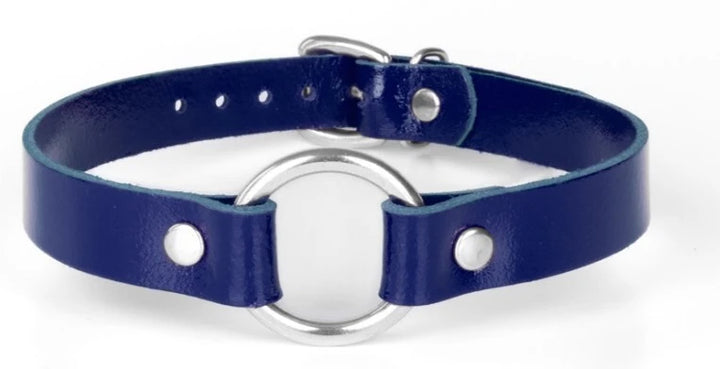 KinkySabine - Lederhalsband blau/silber 'klein'