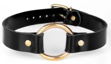 KinkySabine - Lederhalsband schwarz/gold 'mittel'