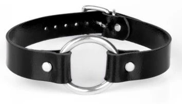 KinkySabine - Lederhalsband schwarz/silber 'mittel'