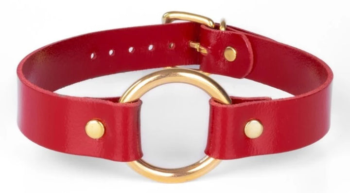 KinkySabine - Lederhalsband rot/gold 'mittel'