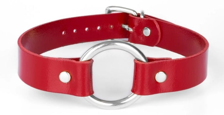 KinkySabine - Lederhalsband rot/silber 'mittel'