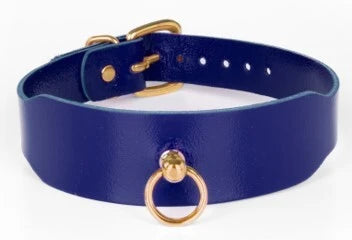 KinkySabine - Lederhalsband blau/gold