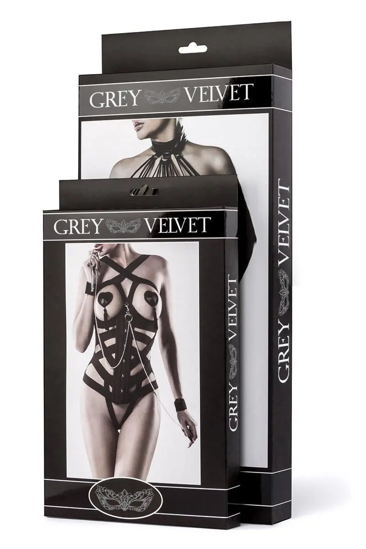 Grey Velvet - 2-teiliges Harness-Set mit tollen Spitzenapplikationen