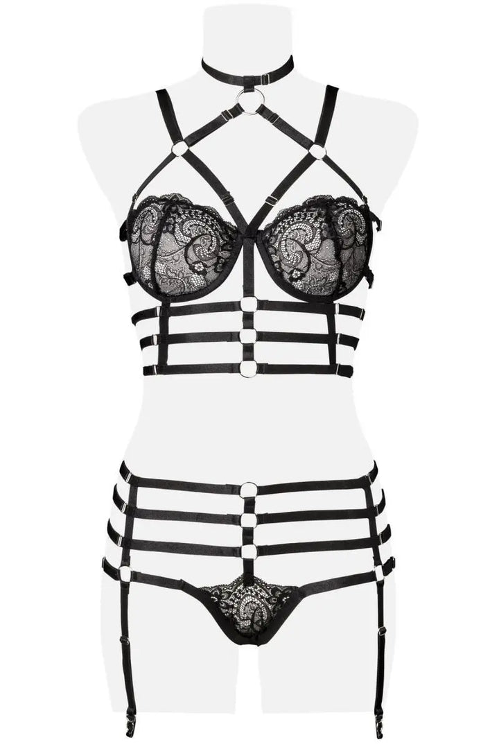 Grey Velvet - 2-teiliges Harness Set mit Spitze