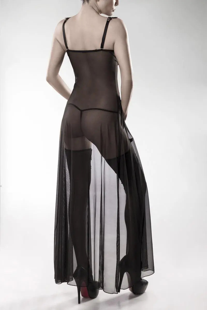 Grey Velvet - Transparentes Negligékleid mit Spitze und Nylons