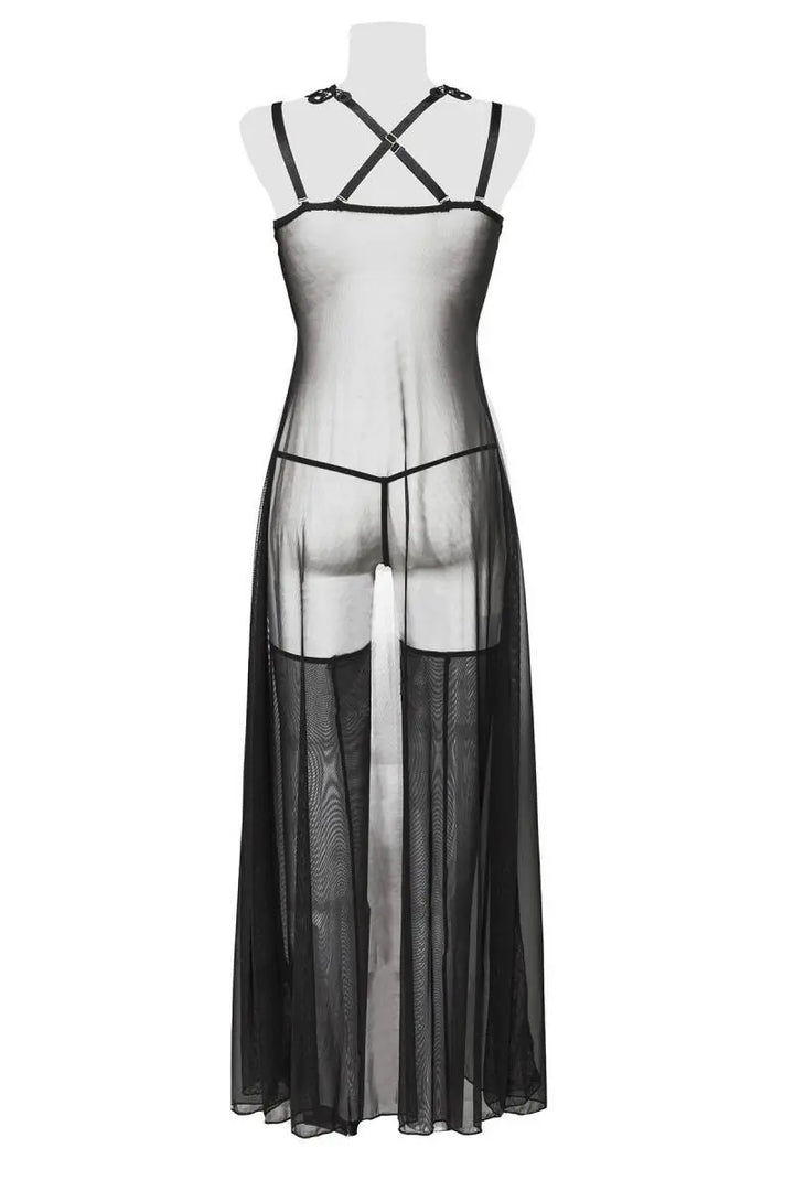 Grey Velvet - Transparentes Negligékleid mit Spitze und Nylons