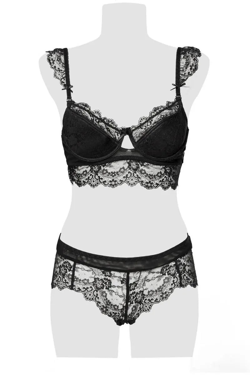 Grey Velvet - Sexy Dessous Set aus Spitze mit Balconette BH