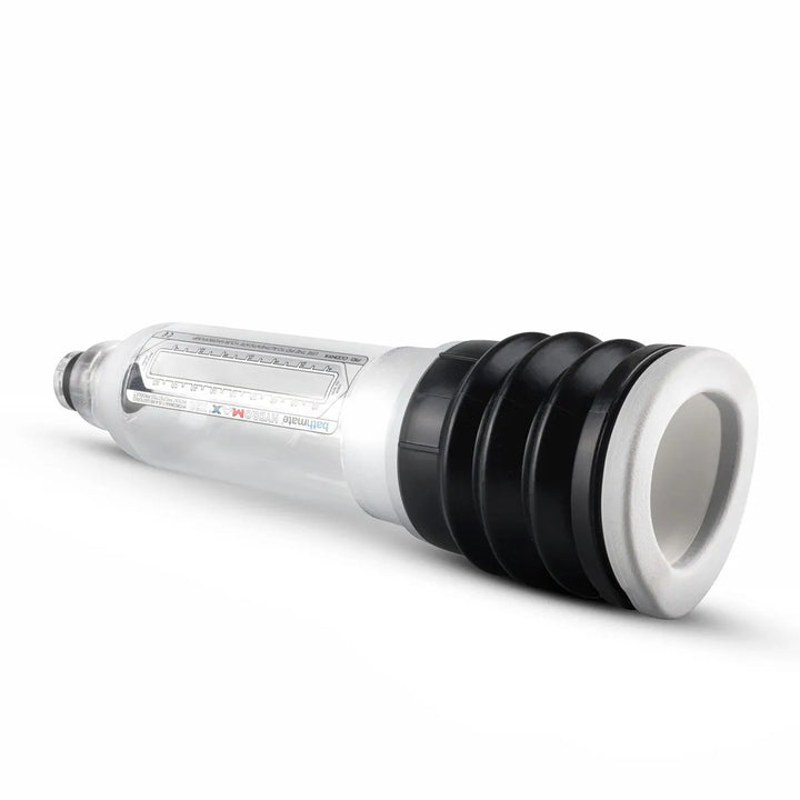 Bathmate Hydromax7 X30 Penispumpe Clear – transparenter Zylinder mit schwarzem Balgring und weißer Komfortdichtung