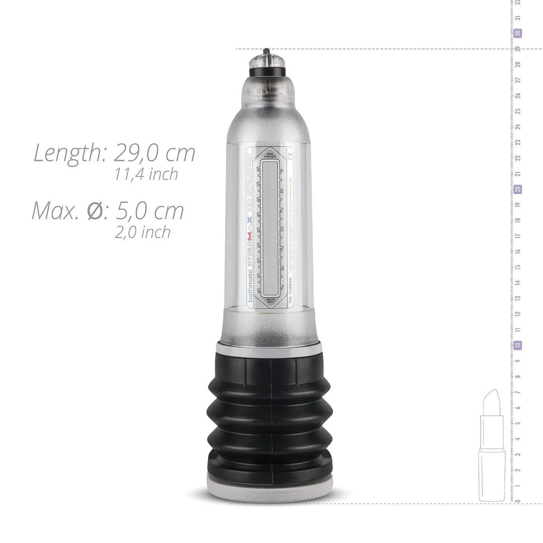 Bathmate Hydromax7 X30 Penispumpe Clear, transparent, 29 cm Länge, 5 cm Durchmesser, mit schwarzem Balgventil