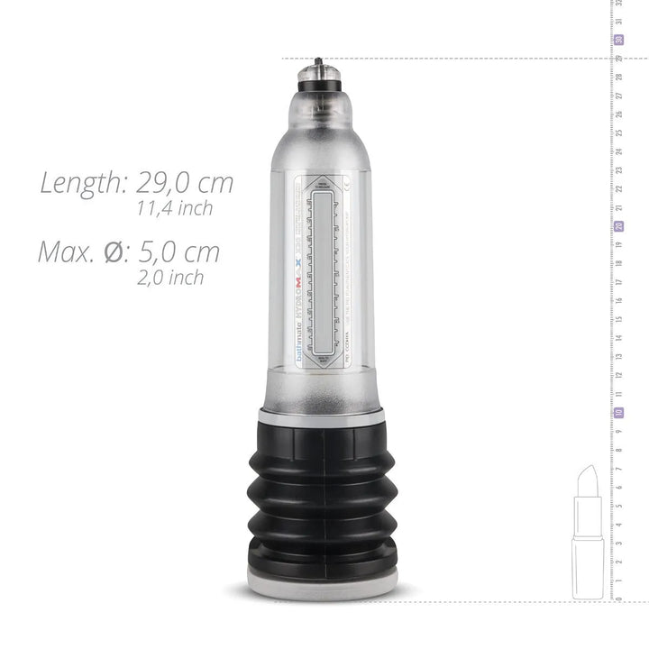 Bathmate Hydromax7 X30 Penispumpe Clear, transparent, 29 cm Länge, 5 cm Durchmesser, mit schwarzem Balgventil