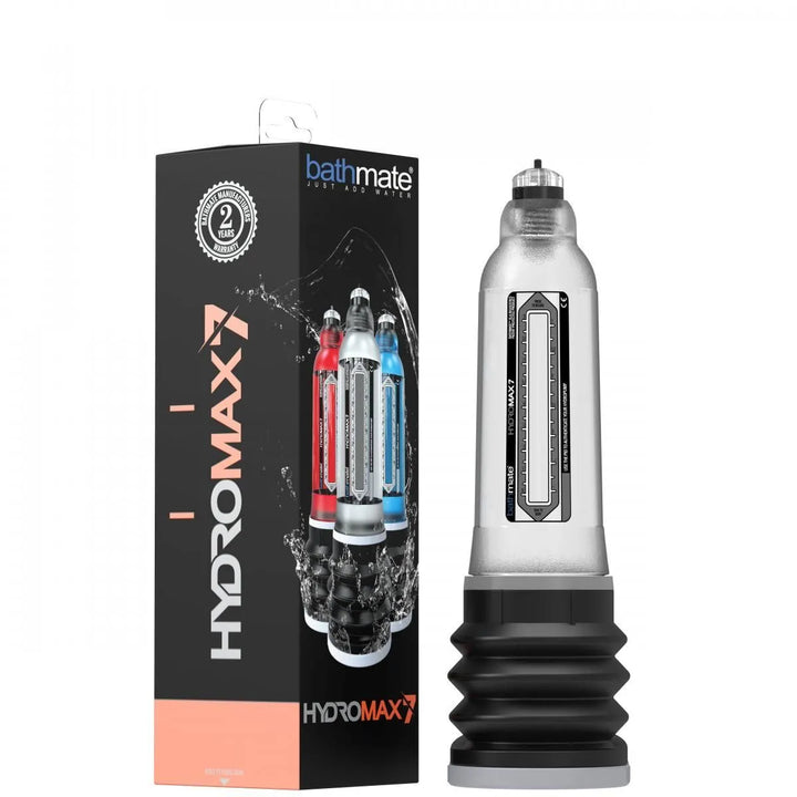 Bathmate Hydromax7 X30 Penispumpe Clear – transparenter Hydro-Pump mit schwarzem Soft-Aufsatz und Messstreifen