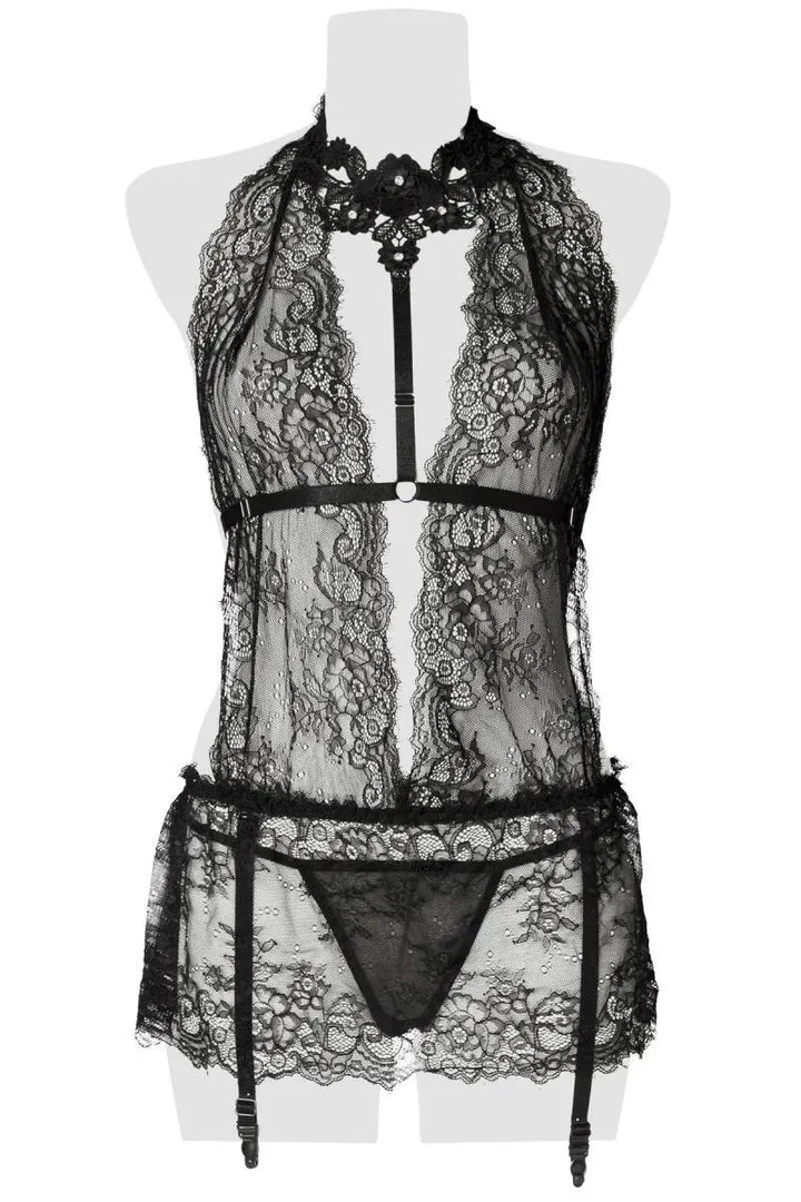 Grey Velvet - Verführerisches Lingerie-Set aus feiner floraler Spitze