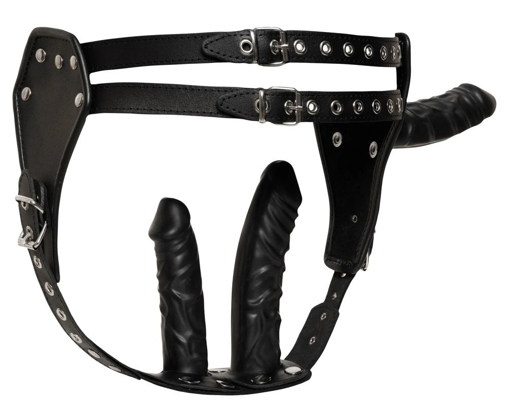 Zado - String aus Leder mit 3 Dildos