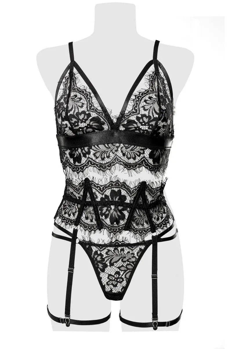 Grey Velvet - Sexy Straps Set aus Spitze mit Bralette Bustier