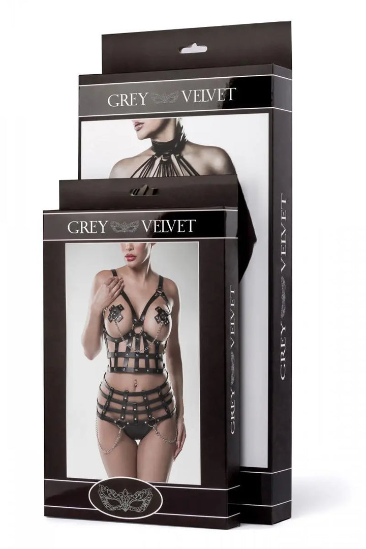 Grey Velvet - Ouvert Dessous Set aus Häkelspitze mit Unterbrust BH