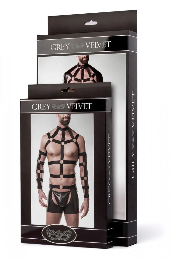 Grey Velvet - Mehrteiliges Harness Lingerie-Set für Herrn