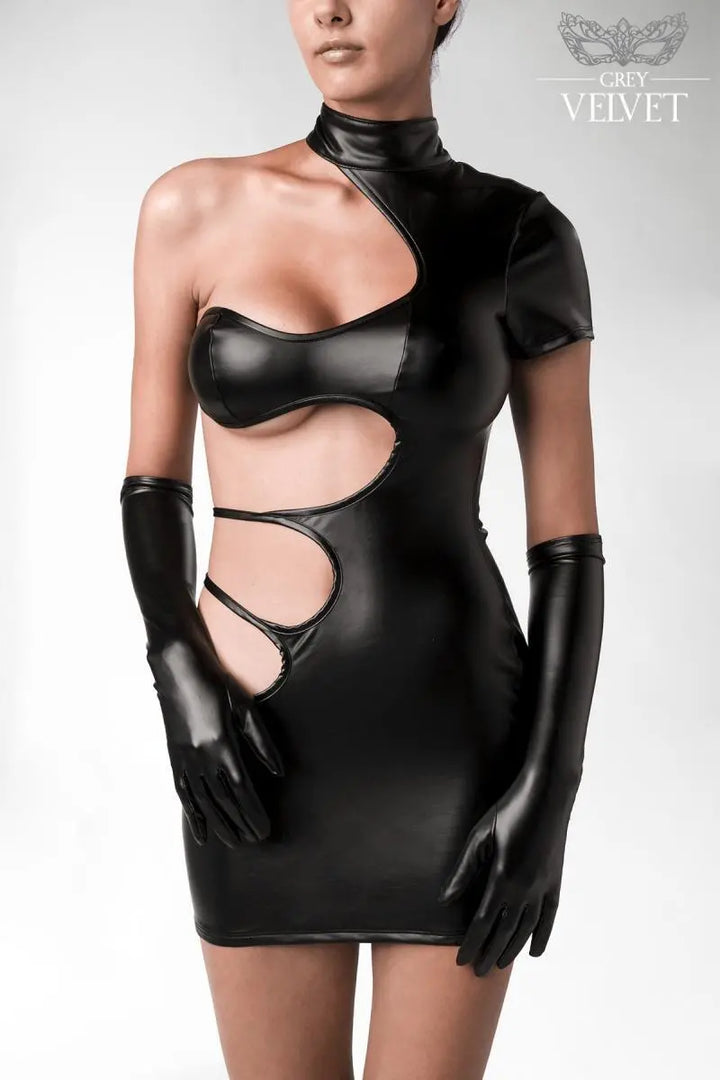 Grey Velvet - Cut-Out Minikleid in Wetlook-Optik