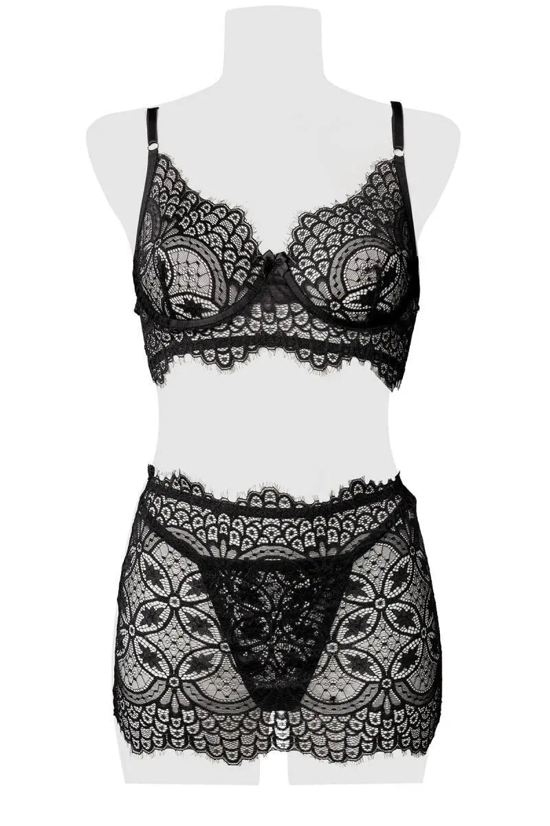 Grey Velvet - Elegantes Lingerie-Set aus feiner Spitze mit floralem Muster