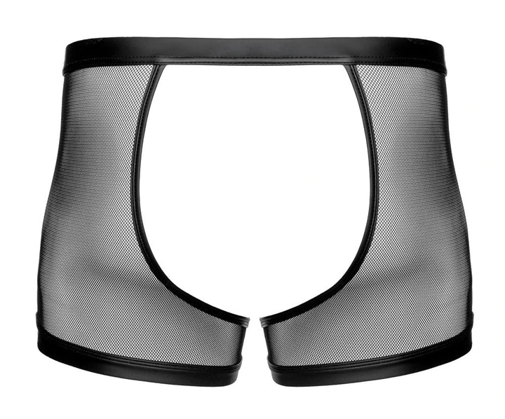 Svenjoyment Herren Ouvert-Pants in Schwarz – Wetlook-Bund, transparentes Netz-Mesh, offener Schnitt, erotische Clubwear
