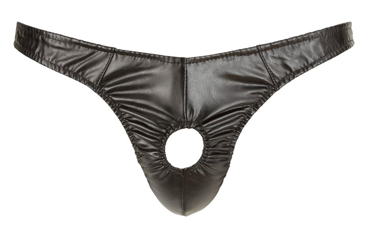 Svenjoyment Herren-String Schwarz mit offener Front aus Lederimitat