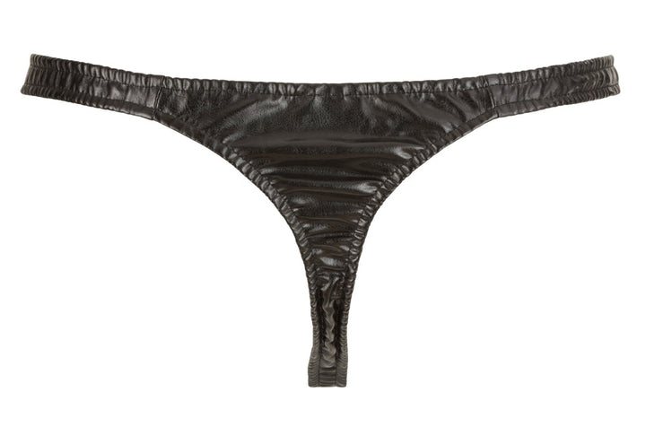 Svenjoyment Herren-String Schwarz mit offener Front aus Lederimitat